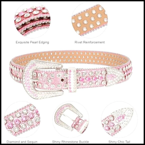 Studded Rhinestone Belt Y2K Cowgirl Western Festival Bling Removable Buckle